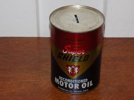 Vintage Super Shield Metal Motor Oil Metal Can Bank - $34.65