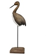 Crane Decor Nautical Sea Bird Sculpture Statue Solid Wood Coastal Table ... - $18.69