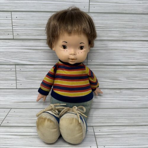 Vintage Fisher Price 1974 Joey Lapsitter 206 Boy Doll Striped Shirt Plush Toy - $24.74