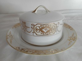 Hand Painted Nippon Gold Round Covered Cheese Dish Butter Keeper Moriage - $99.98