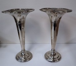 Superb Pr. ELKINGTON 9&quot; Sterling Silver Bud Vases c1919 - £410.47 GBP