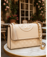 NEW Tory Burch Fleming Convertible Bag Cream Quilted Leather Chain Shoulder Bag - $548.00