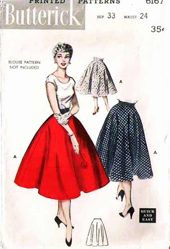 Misses' CIRCLE SKIRT Vintage 1952 Butterick Pattern 6167 Waist Size 24 - £9.59 GBP