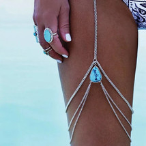 Sexy Water Drop Blue Stone Pendant Leg Chain Bohe Women Multilayers Body... - $15.95