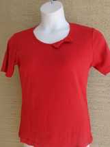  Being Casual Ribbed Cotton Blend Knit Scoop Neck with Bow Tee Top XL-1X Red - £9.07 GBP