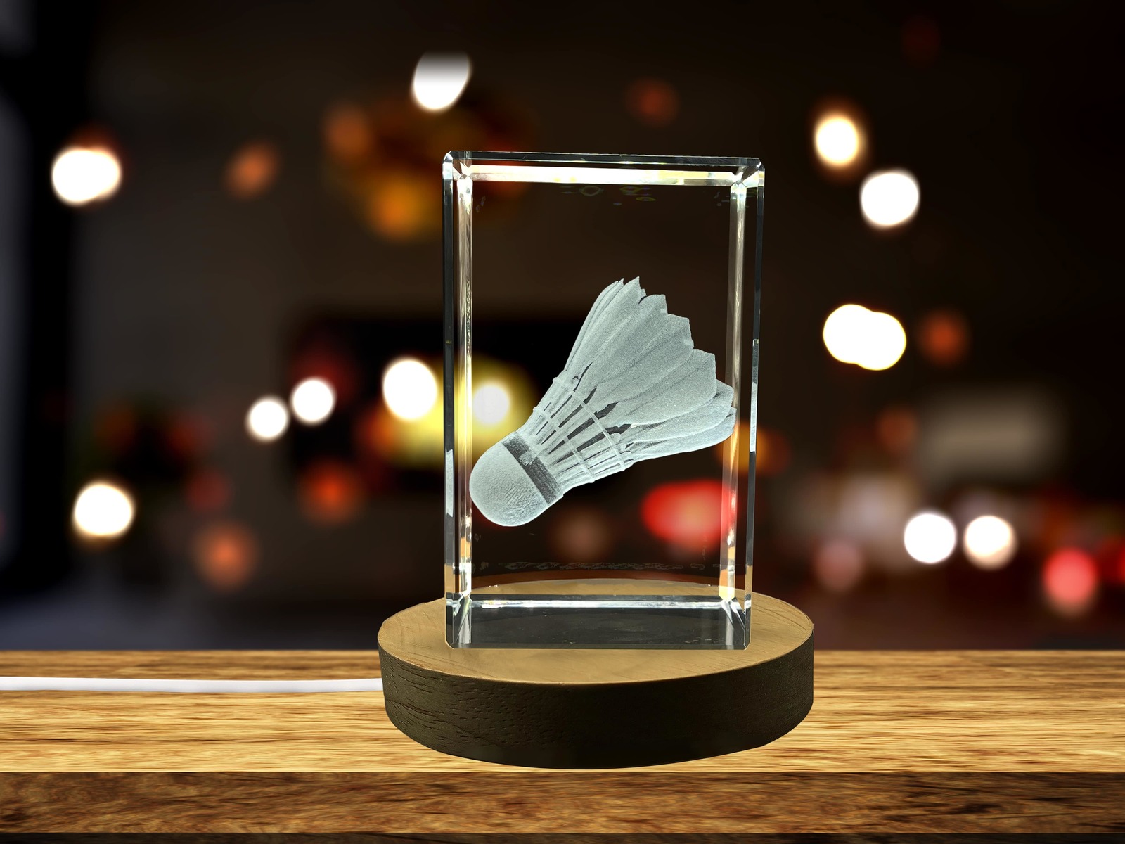 LED Base included | Badminton Art |  3d Engraved Crystal Keepsake | Gift/Decor