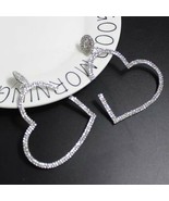 Silver Leaning Heart Shaped Fun Fashion Trendy Modern Rhinestone Hoop Ea... - £14.79 GBP