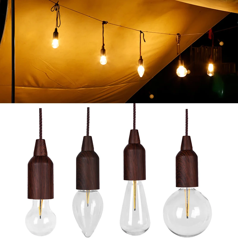 Outdoor Portable Camping Light Hanging Lantern Battery Operated Pull Cord Lamp - £14.20 GBP+