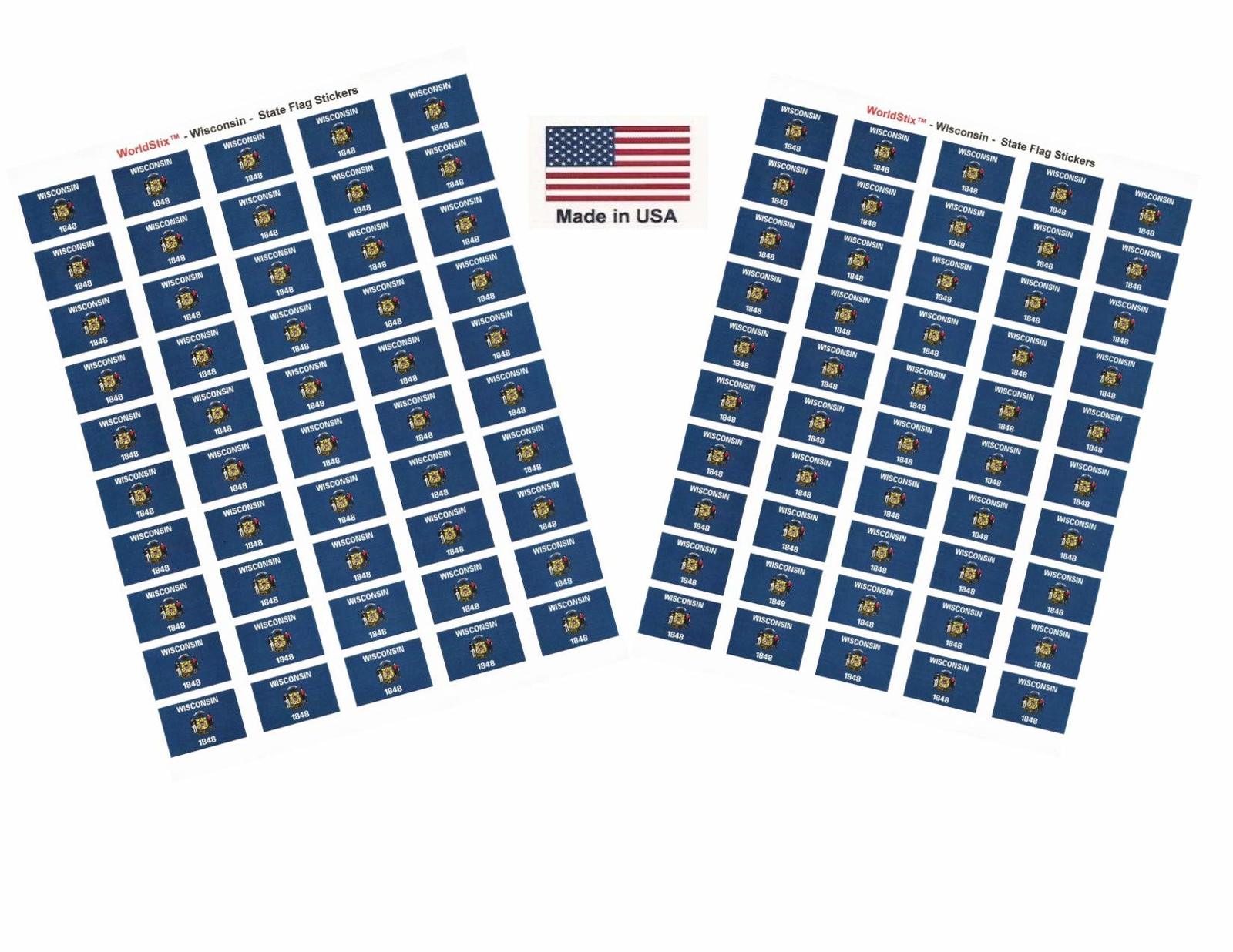 Made in USA! 100 Wisconsin 1.5&quot; x 1&quot; Self Adhesive State Flag Stickers, ... - $9.95