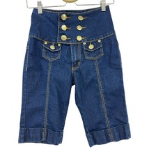 Crest Jeans Shorts 3/4 high waist womens dark denim gold buttons retro s... - £19.46 GBP