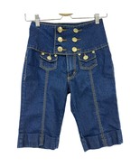 Crest Jeans Shorts 3/4 high waist womens dark denim gold buttons retro s... - £19.46 GBP