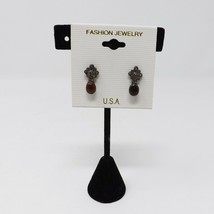 Silver-tone &amp; Red Bead Post Earrings - New - £3.16 GBP