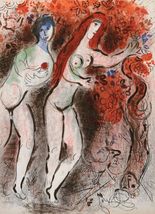 Artebonito Chagall Lithograph Adam, Eve &amp; the forbidden fruit Bible 1960 - £298.81 GBP