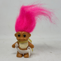 Vintage Russ 2 Inch Tall Troll Baby Pink Hair Collectible With Bib And Diaper - £10.14 GBP
