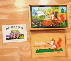 Vintage Picture Cubes - Aesop Fables /WB174 Wooden Picture Blocks In Box... - £14.40 GBP