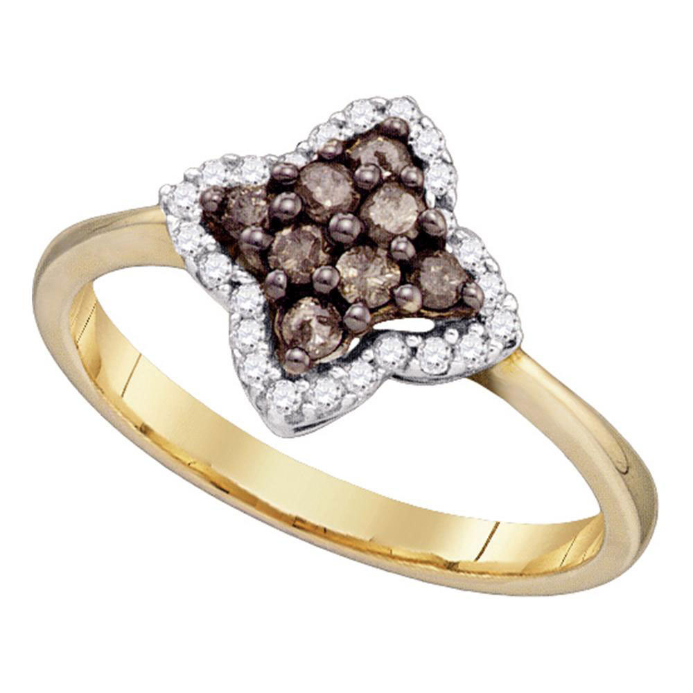 10k Yellow Gold Round Brown Color Enhanced Diamond Cluster Fashion Ring 1/3