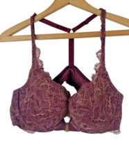 Cacique Lane Bryant Bra Size 40B Plunge Rose Red Pink Gold Lace Detail T... - £24.89 GBP