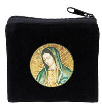 Our Lady of Guadalupe Small Black 3&quot; Zip Rosary Pouch, New #AB-038 - $4.88 CAD