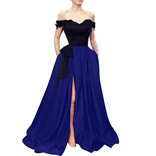 Kivary Plus Size Off The Shoulder Black Front Slit Evening Prom Dress Royal Blue