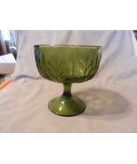 Vintage Green Glass Chalice or Footed Candy Dish with Leaves Design (M) - £31.87 GBP