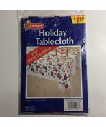 Vintage Joy Brite Vinyl Bear Poinsettia Christmas Tablecloth 54x72 - $160.24 MXN