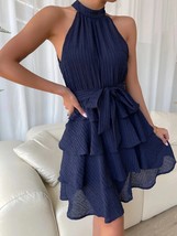 Summer Halter Neck Evening Dress Casual Short Skirt Ruffled Chiffon Slee... - $68.41 CAD