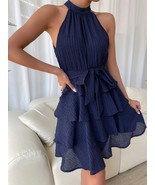 Summer Halter Neck Evening Dress Casual Short Skirt Ruffled Chiffon Slee... - $49.99