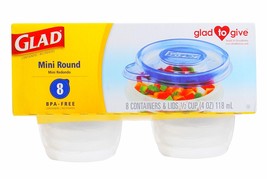 8 Mi Ni Rounds 1/2 Cup = 4 Oz Storage Containers Clear Plastic Bow Ls Freezer Glad - £15.62 GBP