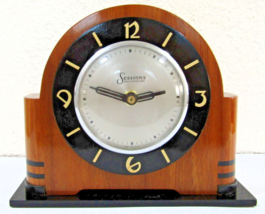 1930 Art Deco Seth Thomas Wooden Desk Clock with Pendulum and Key - £58.40 GBP