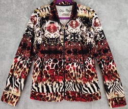 Onque Casuals Jacket Womens Large Multicolor Paisley Retro Velvet Full Zip - £20.33 GBP