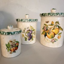Hi Mark Ceramic Canister Set Of Three Fruit Motif Vintage 1970s - £14.40 GBP