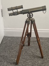 Solid Brass Double Barrel Telescope With Wooden Tripod Nautical Spyglass... - £45.76 GBP