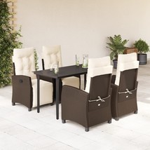 5 Piece Patio Dining Set with Cushions Brown Poly Rattan - €725,89 EUR