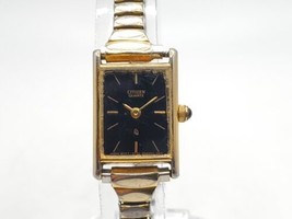 Vintage Citizen CQ Quartz Watch Womens New Battery Gold Tone Black Dial 15mm - £19.83 GBP