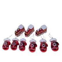 Red White Christmas Tree Hanging Trains &amp; Mittens Ornaments Lot of 9 Total - £17.85 GBP