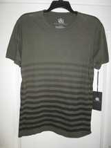 Rock&amp; Republic Front Back Allover Stripes Crewneck SSLV Men TShirt Olive $32 U21 - £9.69 GBP