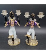 Two MCM Large Glass Murano Blackamoor Figural Colorful Gold Candlestick ... - $950.79 CAD