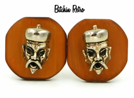 Swank Vintage Cufflinks Asian Oriental Man  Fu Manchu Retro Vibe - £38.54 GBP