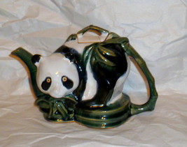 Vintage Panda Tea Pot HAND-PAINTED Majolica Red Stamp - £19.77 GBP