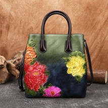 Retro Embossed Women Bucket Bag 2022 New Handmade Floral Leather Handbag Large C - $118.97