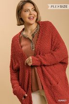 Plus Size Sunset Red Long Sleeve Cardigan Sweater Open Front Fall Outerw... - £23.12 GBP