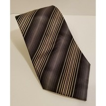 Van Heusen 100% Silk Tie Striped Gold Black Gray 60&quot; - £7.90 GBP