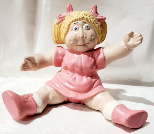 Vintage Cabbage Patch Kids Ceramic 1982 Girl Doll Figure Hershey Mold Pink Dress - $15.00