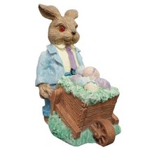Egg Time Easter Bunny Rabbit Figurine Pushing a Wheel Barrel with Eggs No Box 4&quot; - £6.24 GBP