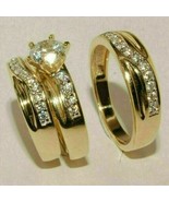 14k Yellow Gold Over Simulated Diamond His Her Trio Bridal Set Engagemen... - $291.73