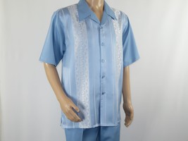 Men MONTIQUE 2pc Walking Leisure Suit Matching Set Short Sleeve 2227 C. Blue image 2