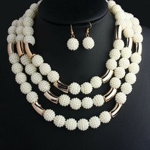 Traditional wedding Choker Bib 3-Layers Acrylic Beads Necklace &amp; Earring... - $22.99