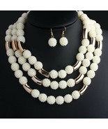 Traditional wedding Choker Bib 3-Layers Acrylic Beads Necklace &amp; Earring... - $425.04 MXN