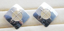 Modernist Artisan Sterling Square Wire Criss Cross Pierced Earrings - £23.44 GBP