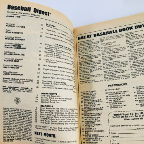 VTG Baseball Digest Magazine January 1979 Paul Blair, Yeager in the World Series Item image 2